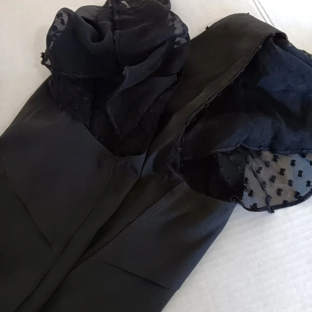 J. Crew Women's Black Silk/Cotton Swiss Dot Flutter Sleeve Flounce Dress Size 6